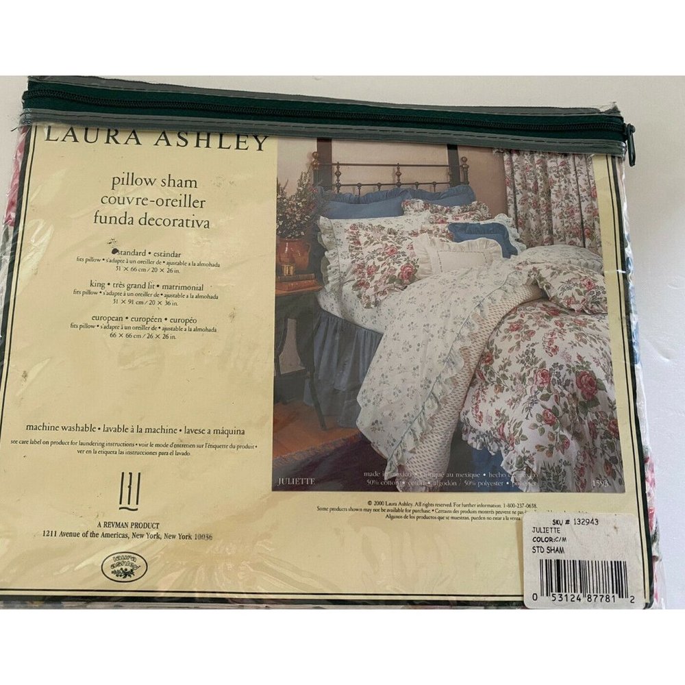 One Vintage Laura Ashley Standard Pillow Sham Ruffled Not In Package Used - Picture 3 of 3